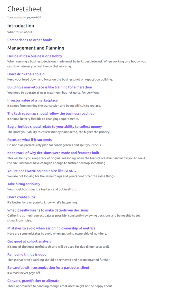 Management Cheatsheet from TheMarketplace.Guide