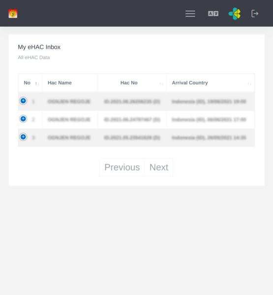 eHAC: List of registrations